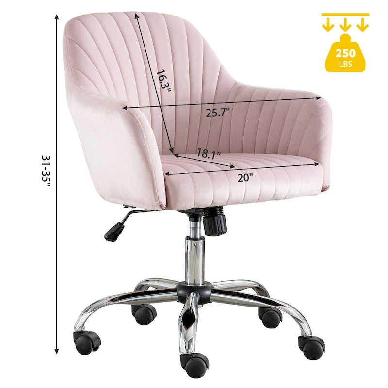 Modern Velvet Office Leisure Chair with Adjustable Height and Casters