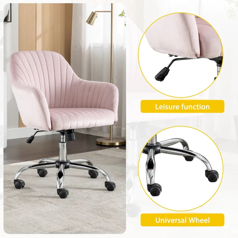 Modern Velvet Office Leisure Chair with Adjustable Height and Casters