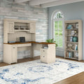 Fairview 60W L Shaped Desk with Hutch and Bookcase by Bush Furniture