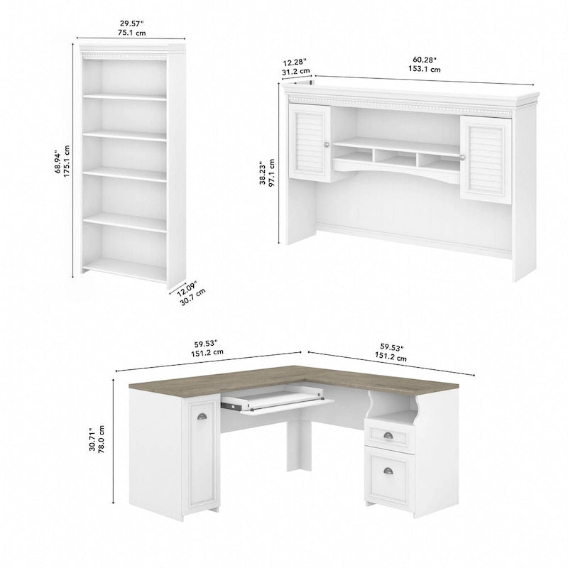 Fairview 60W L Shaped Desk with Hutch and Bookcase by Bush Furniture