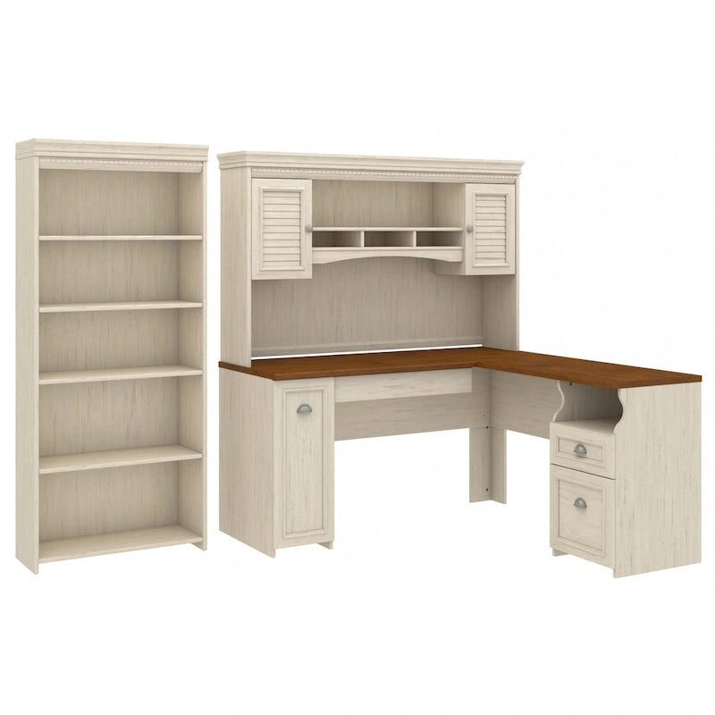 Fairview 60W L Shaped Desk with Hutch and Bookcase by Bush Furniture
