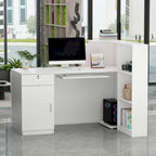 Reception Desk L-Shaped Front Counter Table w/ Storage Shelf by Timechee