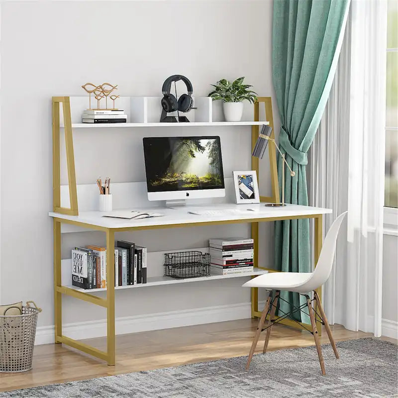 47 Inches Computer Desk with Hutch and Bookshelf