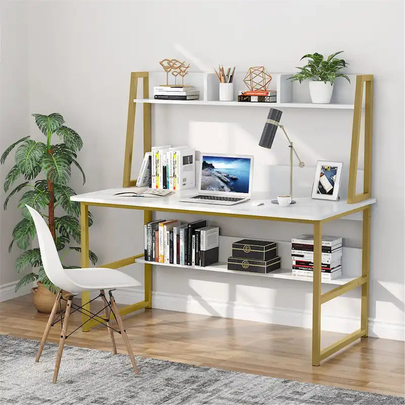 47 Inches Computer Desk with Hutch and Bookshelf