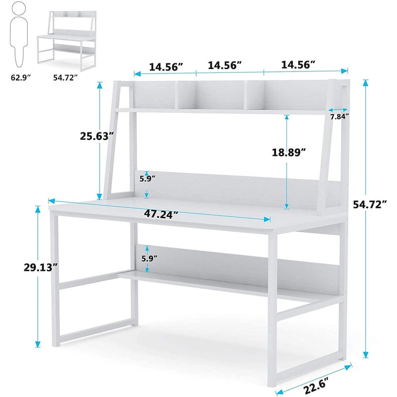47 Inches Computer Desk with Hutch and Bookshelf