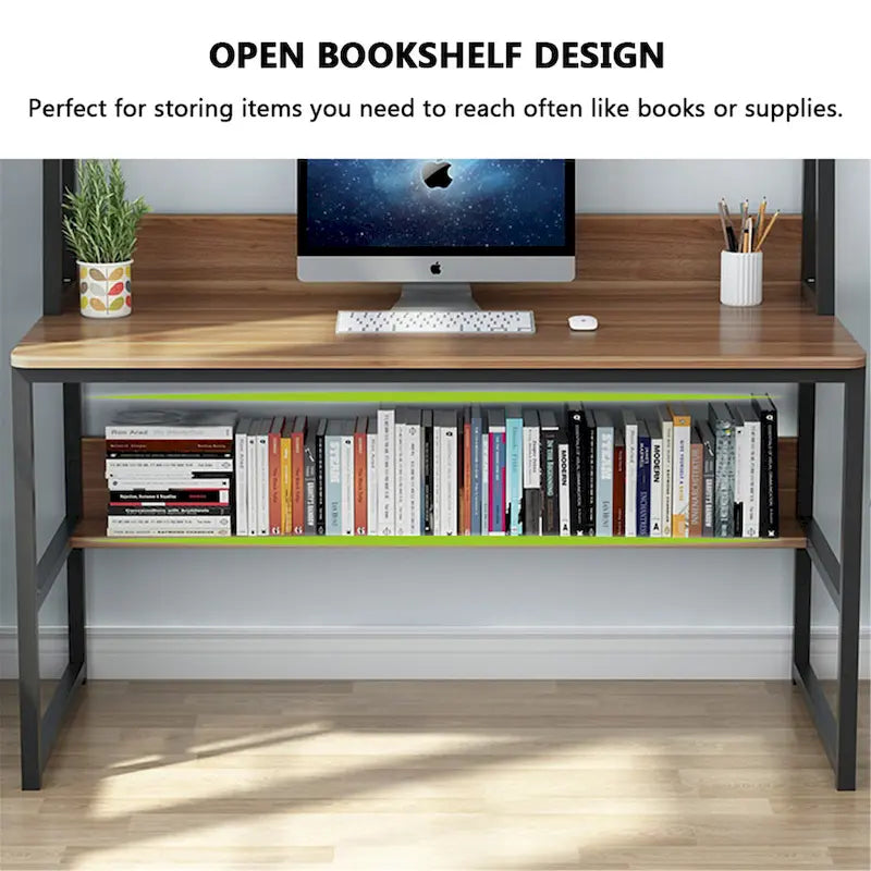 47 Inches Computer Desk with Hutch and Bookshelf