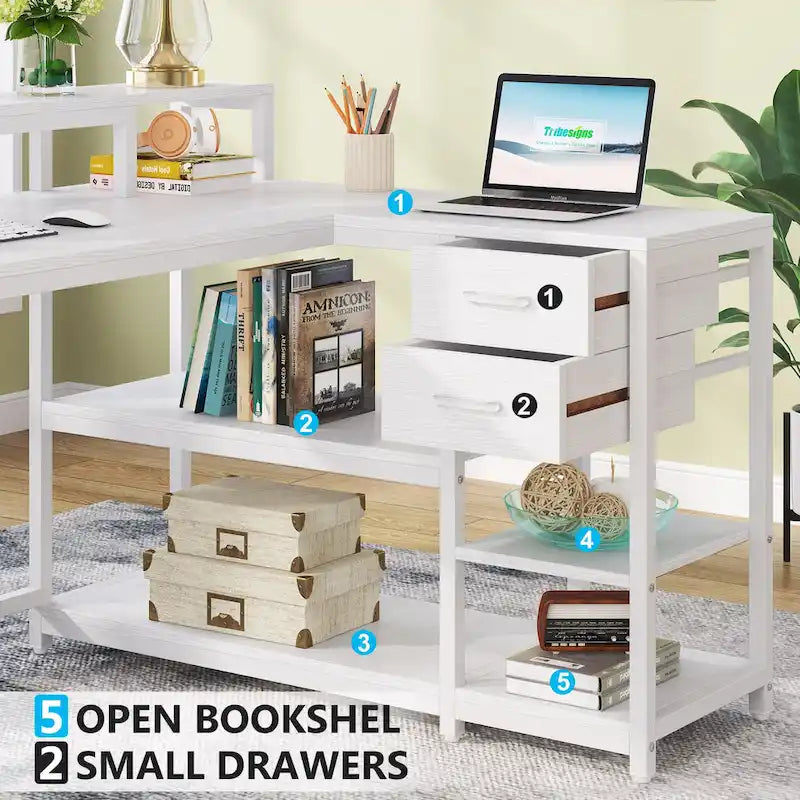 Modern L Shaped Computer Desk with Drawer and storage shelf