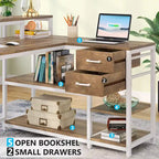 Modern L Shaped Computer Desk with Drawer and storage shelf