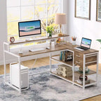 Modern L Shaped Computer Desk with Drawer and storage shelf