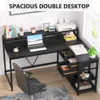 Modern L Shaped Computer Desk with Drawer and storage shelf