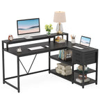 Modern L Shaped Computer Desk with Drawer and storage shelf