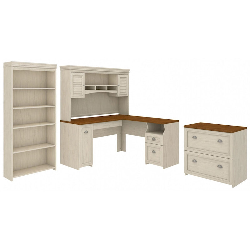 Fairview 60W Desk with Hutch, Cabinet and Bookcase by Bush Furniture