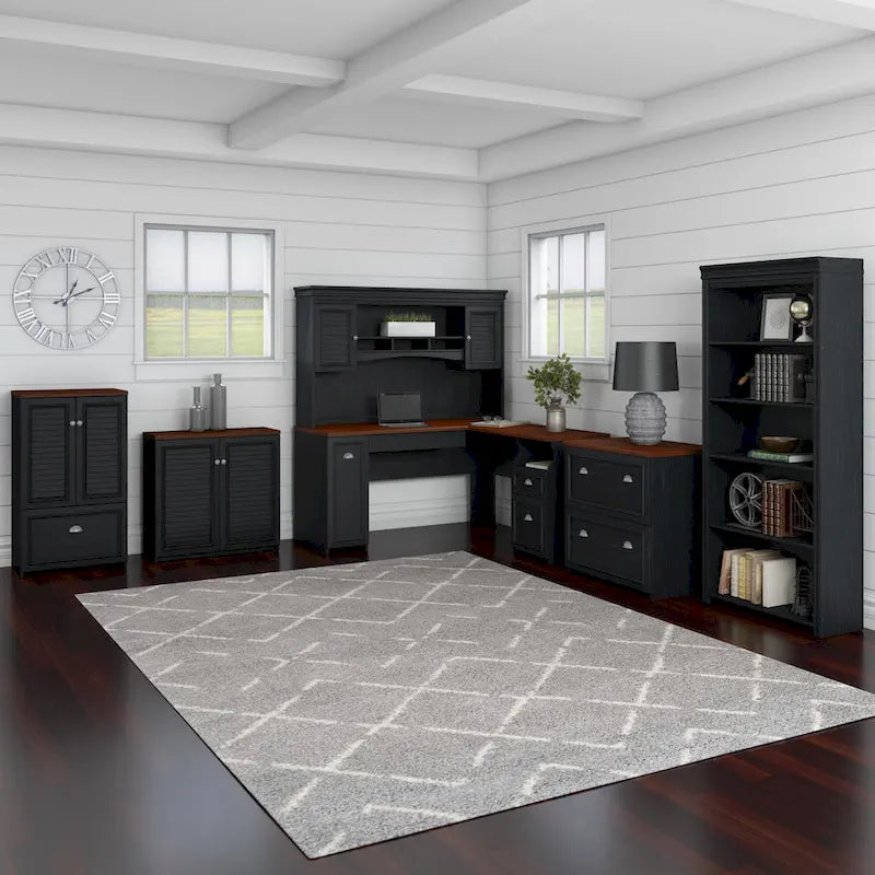 Fairview 60W Desk with Hutch, Cabinet and Bookcase by Bush Furniture