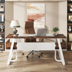 63 inch Large Executive Desk Office Desk with Storage Shelf for Home Office, Rustic Brown Black