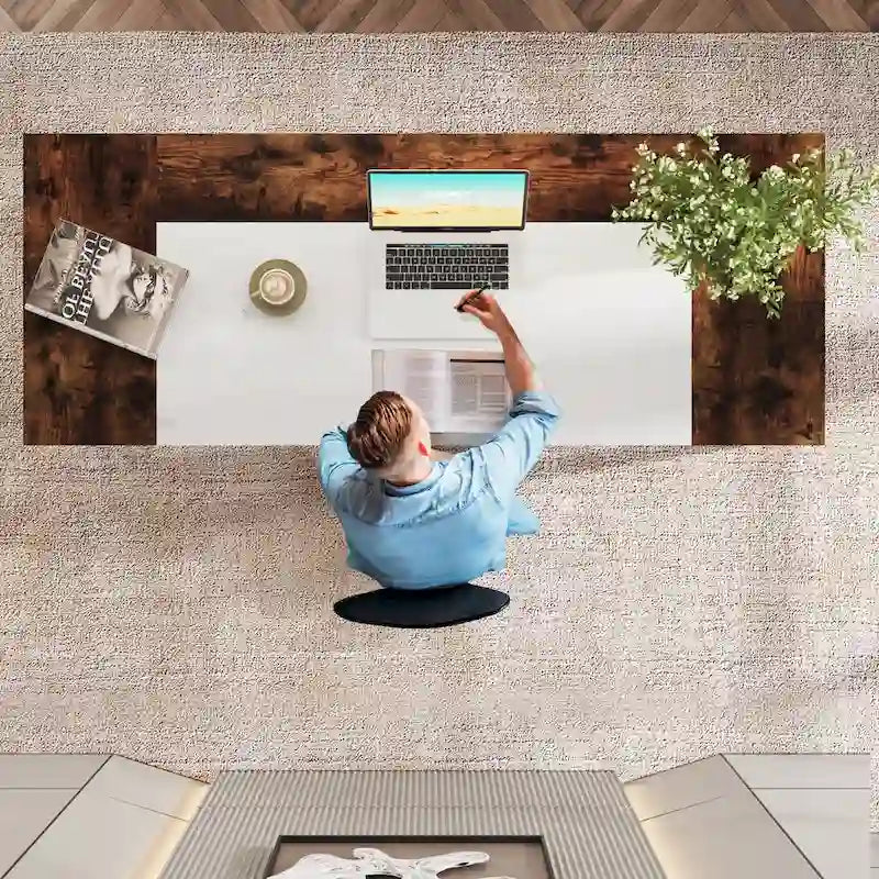 63 inch Large Executive Desk Office Desk with Storage Shelf for Home Office, Rustic Brown Black