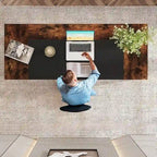 63 inch Large Executive Desk Office Desk with Storage Shelf for Home Office, Rustic Brown Black
