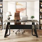 63 inch Large Executive Desk Office Desk with Storage Shelf for Home Office, Rustic Brown Black