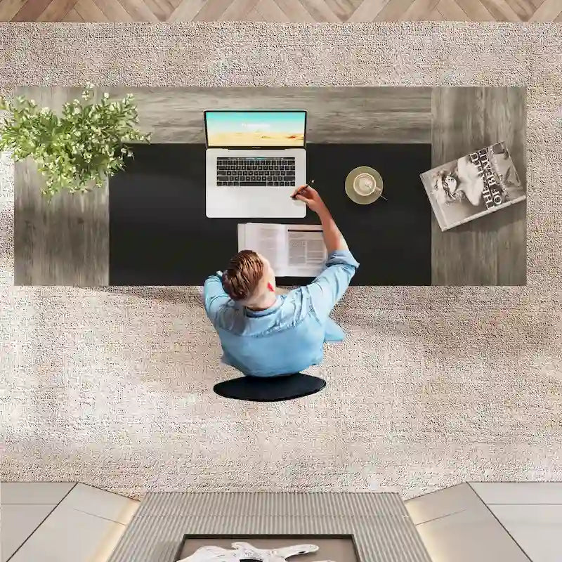 63 inch Large Executive Desk Office Desk with Storage Shelf for Home Office, Rustic Brown Black