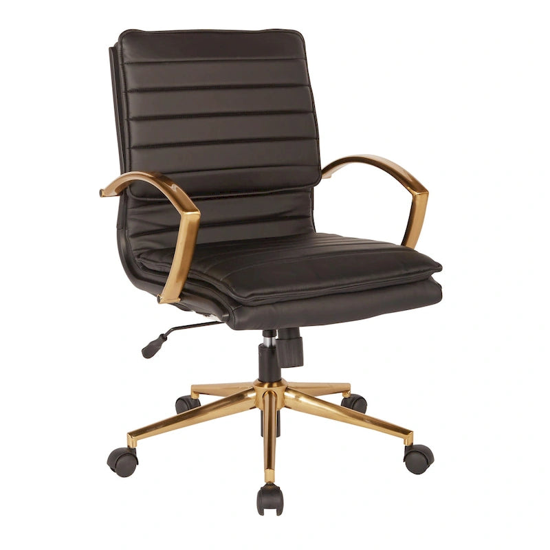 OSP Home Furnishings Gold Base Mid-back Faux Leather Office Chair