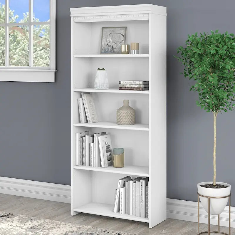 Fairview Antique White 5-shelf Bookcase - Antique - 29.57 L x 12.09 W x 68.94 H
