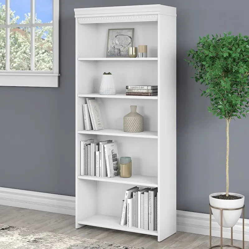 Fairview Antique White 5-shelf Bookcase - Antique - 29.57 L x 12.09 W x 68.94 H