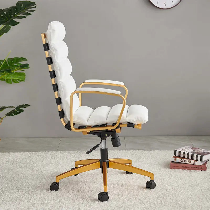 LUXMOD Office Chair Faux Leather Gold Frame Adjustable and Swivel