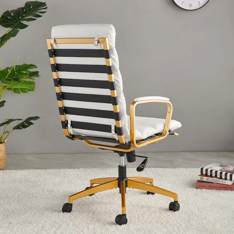 LUXMOD Office Chair Faux Leather Gold Frame Adjustable and Swivel