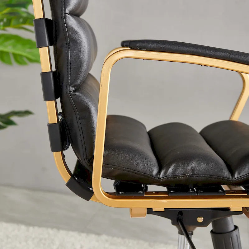 LUXMOD Office Chair Faux Leather Gold Frame Adjustable and Swivel