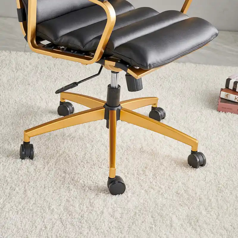 LUXMOD Office Chair Faux Leather Gold Frame Adjustable and Swivel