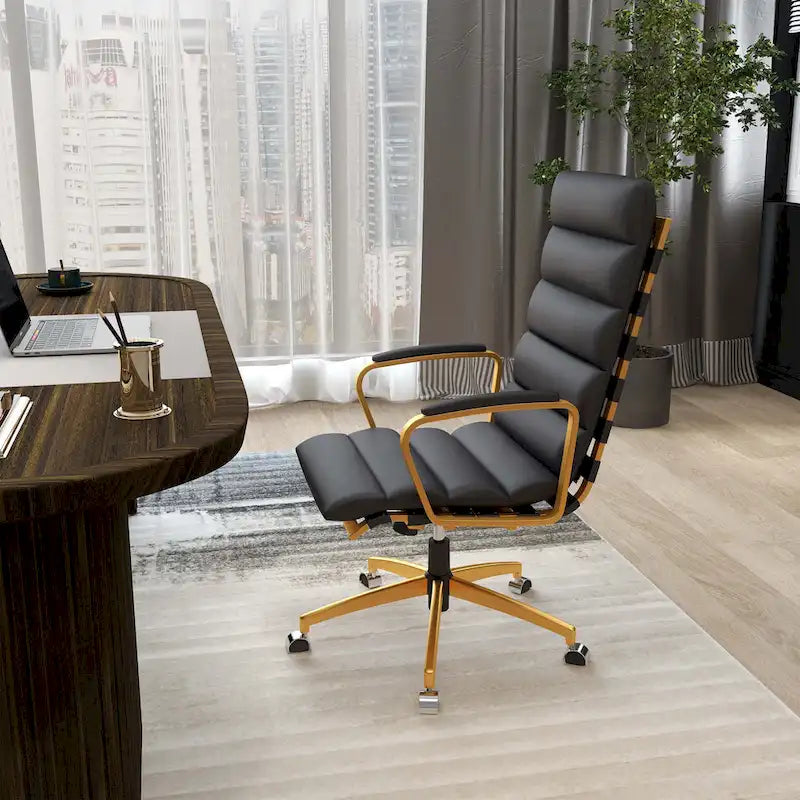 LUXMOD Office Chair Faux Leather Gold Frame Adjustable and Swivel