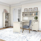 Salinas 60W L Shaped Desk with Hutch and 5 Shelf Bookcase in White