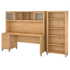 Somerset 72W Office Desk with Hutch and 5 Shelf Bookcase in Ash Gray