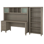 Somerset 72W Office Desk with Hutch and 5 Shelf Bookcase in Ash Gray