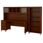 Somerset 72W Office Desk with Hutch and 5 Shelf Bookcase in Ash Gray