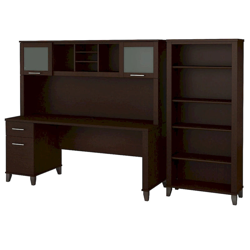 Somerset 72W Office Desk with Hutch and 5 Shelf Bookcase in Ash Gray