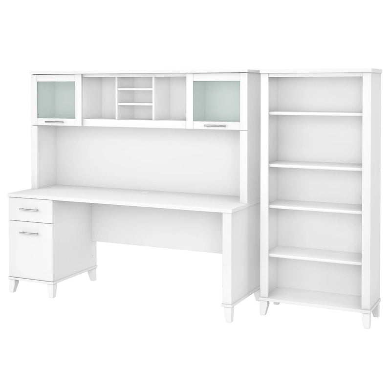 Somerset 72W Office Desk with Hutch and 5 Shelf Bookcase in Ash Gray