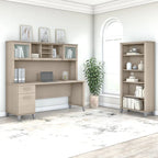 Somerset 72W Office Desk with Hutch and 5 Shelf Bookcase in Ash Gray