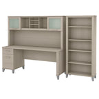 Somerset 72W Office Desk with Hutch and 5 Shelf Bookcase in Ash Gray