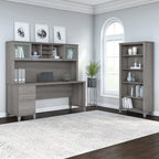 Somerset 72W Office Desk with Hutch and 5 Shelf Bookcase in Ash Gray