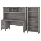 Somerset 72W Office Desk with Hutch and 5 Shelf Bookcase in Ash Gray
