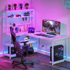 L-Shaped Computer Desk Reversible Corner Desk with Wireless Charging 9 Storage Shelves and Bookshelf for Home Office