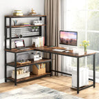 L-Shaped Computer Desk Reversible Corner Desk with Wireless Charging 9 Storage Shelves and Bookshelf for Home Office