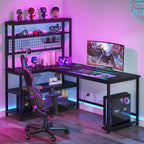 L-Shaped Computer Desk Reversible Corner Desk with Wireless Charging 9 Storage Shelves and Bookshelf for Home Office