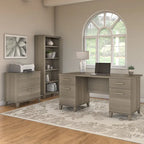 Somerset 60W Office Desk with Cabinet and 5 Shelf Bookcase