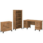 Somerset 60W Office Desk with Cabinet and 5 Shelf Bookcase