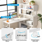 L-Shaped Rotating Computer Desk with 5 Shelves Bookshelf