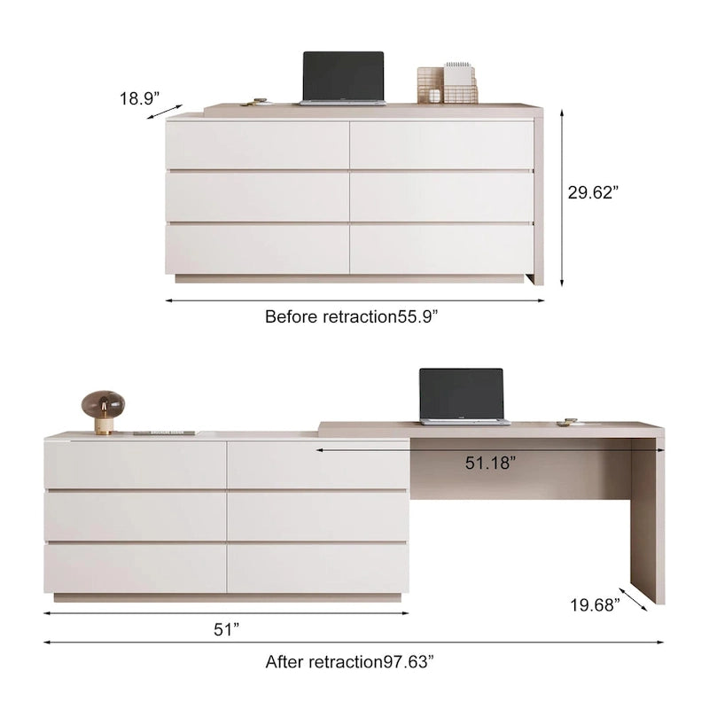 97.63  Modern Home Office Expandable Dresser Desk Combo with 6 Drawers
