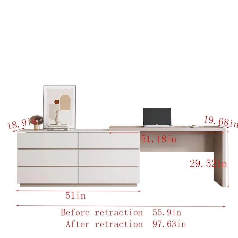 97.63  Modern Home Office Expandable Dresser Desk Combo with 6 Drawers