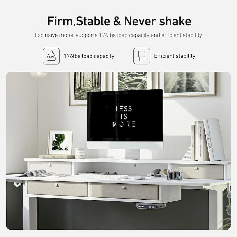 FEZIBO Sturdy Height Adjustable Electric Standing Desk with Drawers, Stand Up Table with Large Storage Shelf, Sit Stand Desk