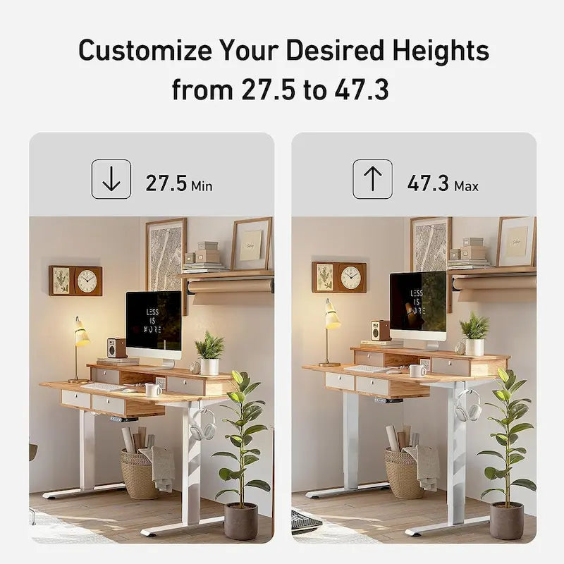 FEZIBO Sturdy Height Adjustable Electric Standing Desk with Drawers, Stand Up Table with Large Storage Shelf, Sit Stand Desk